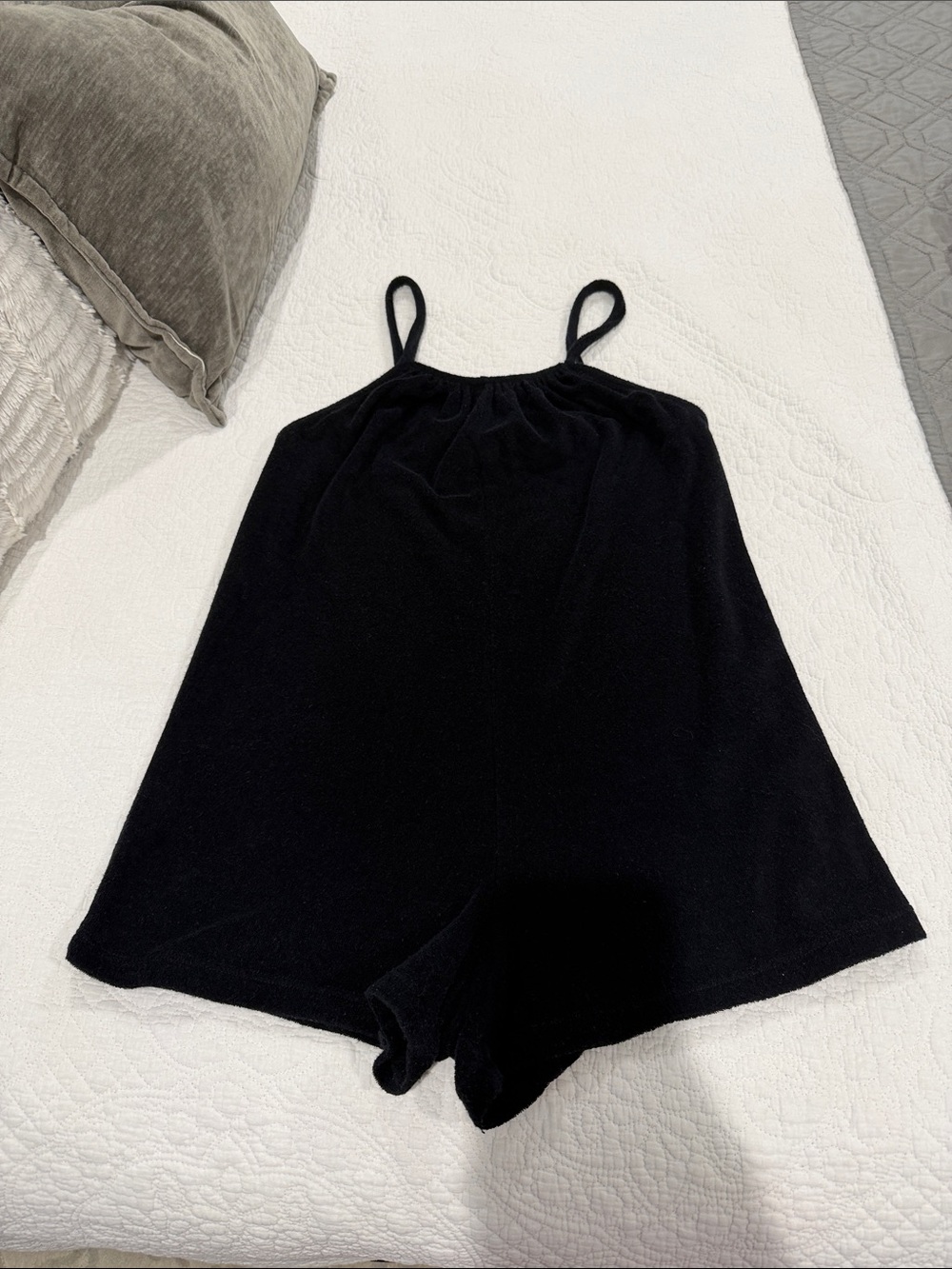 Black terry cloth romper